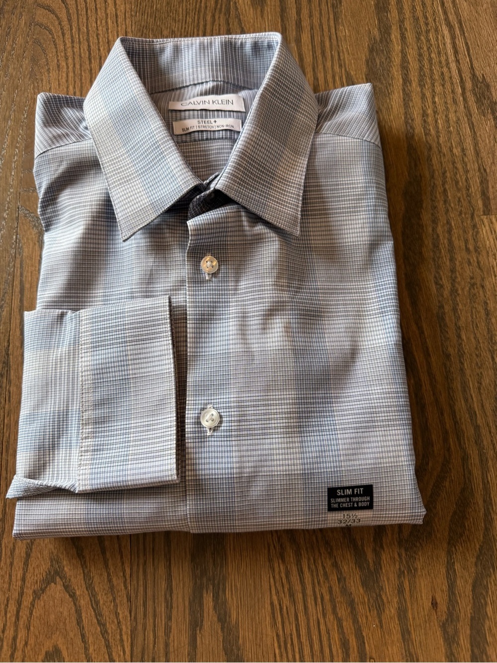 NWT Calvin Klein Steel Men’s Slim Fit Blue Check Dress Shirt size 15.5 32/33